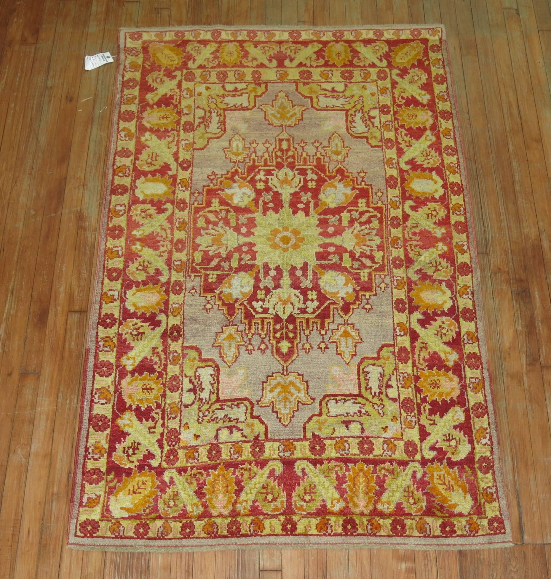 American Classical Antique Turkish Oushak Rug with Lime Green Accents For Sale