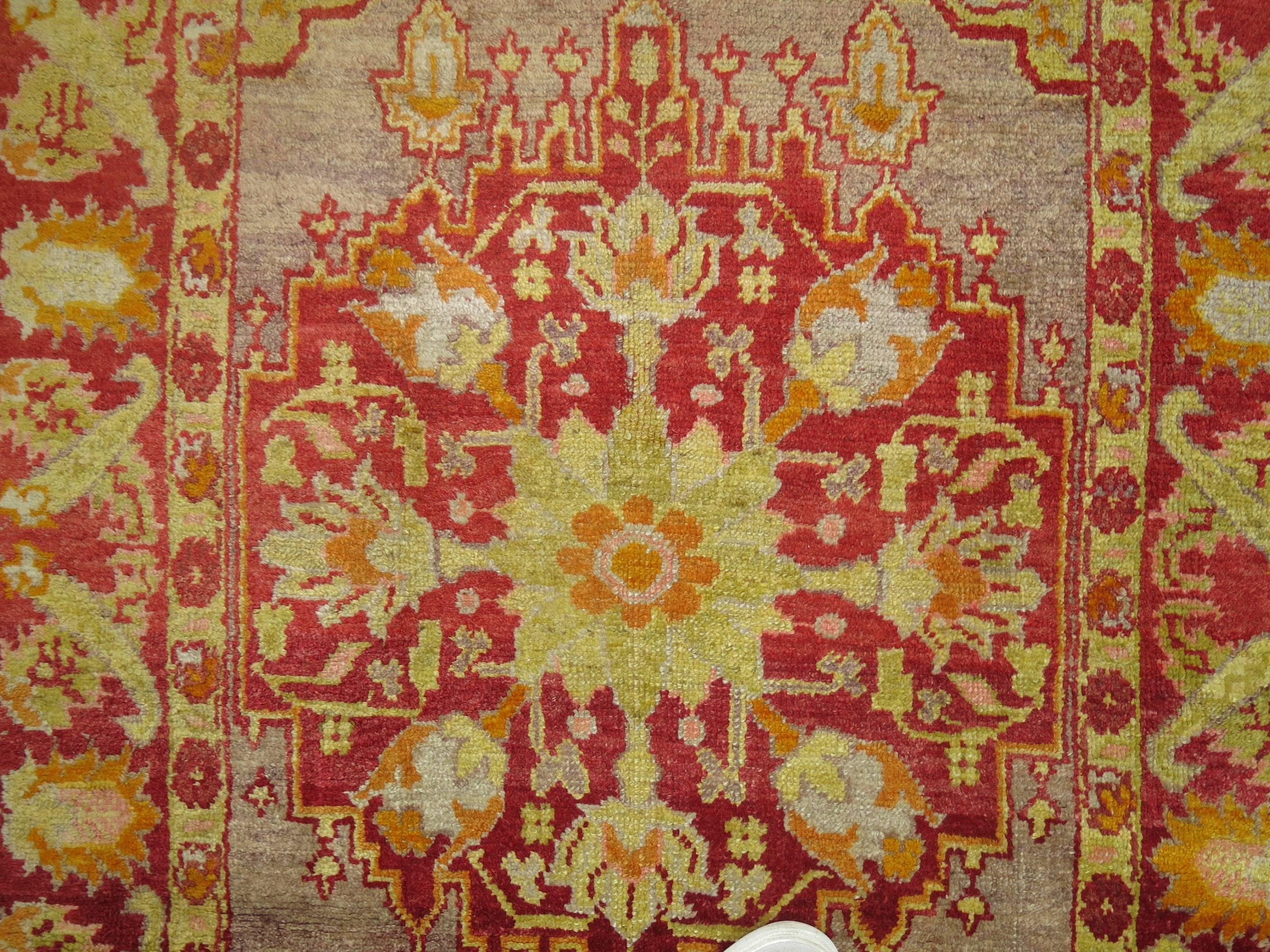 20th Century Antique Turkish Oushak Rug with Lime Green Accents For Sale