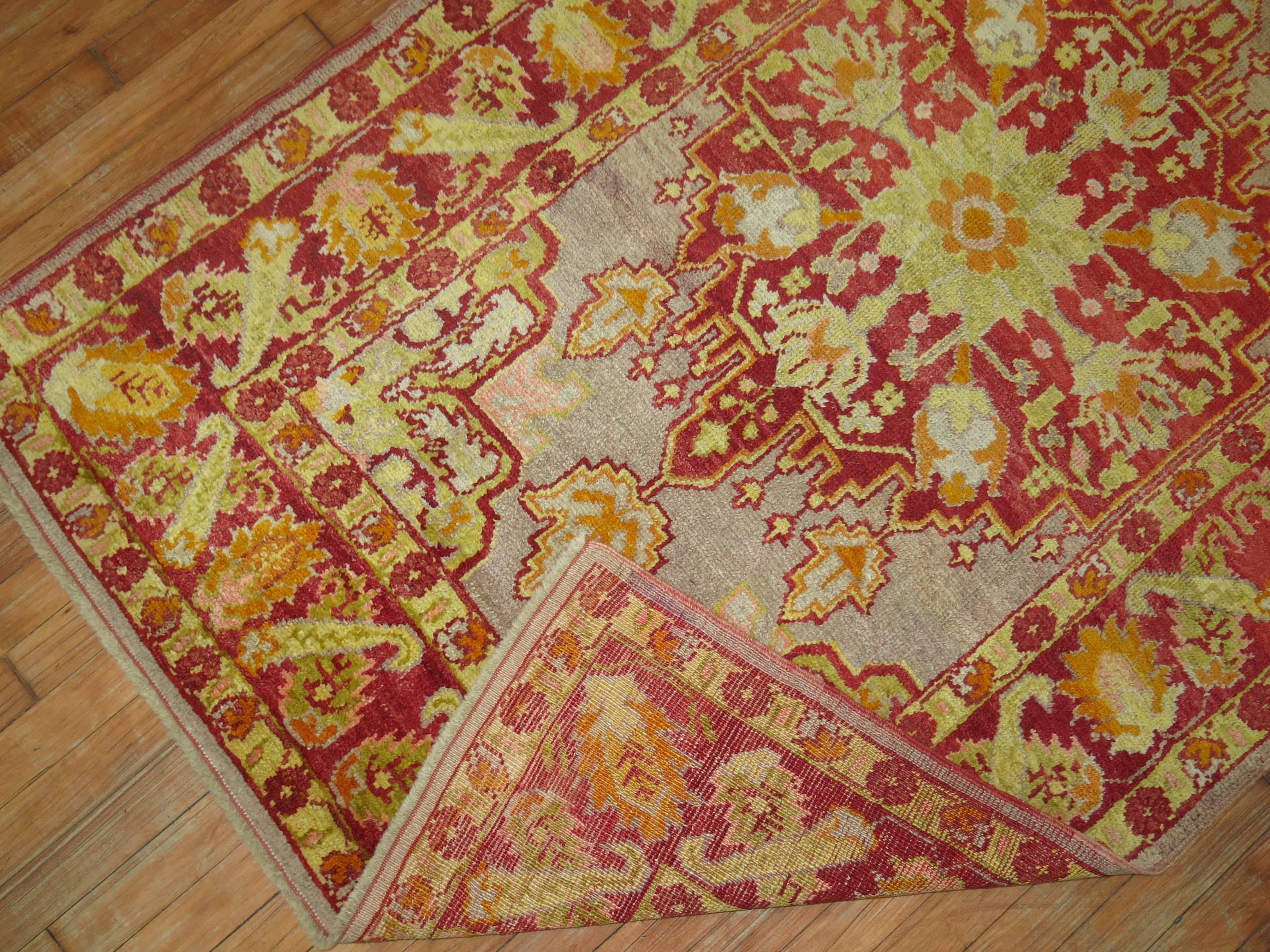 Antique Turkish Oushak Rug with Lime Green Accents For Sale 1