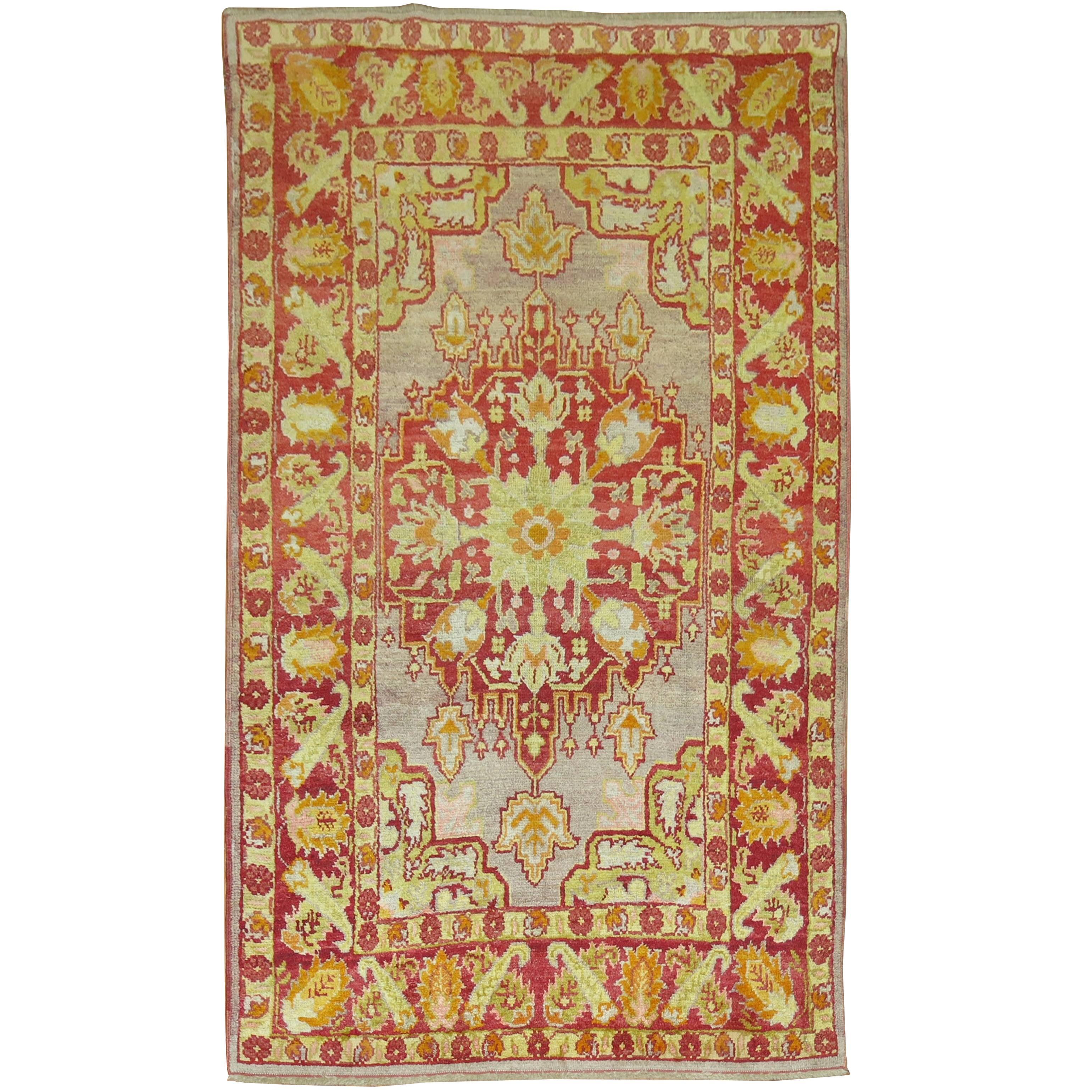 Antique Turkish Oushak Rug with Lime Green Accents