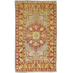 Antique Turkish Oushak Rug with Lime Green Accents