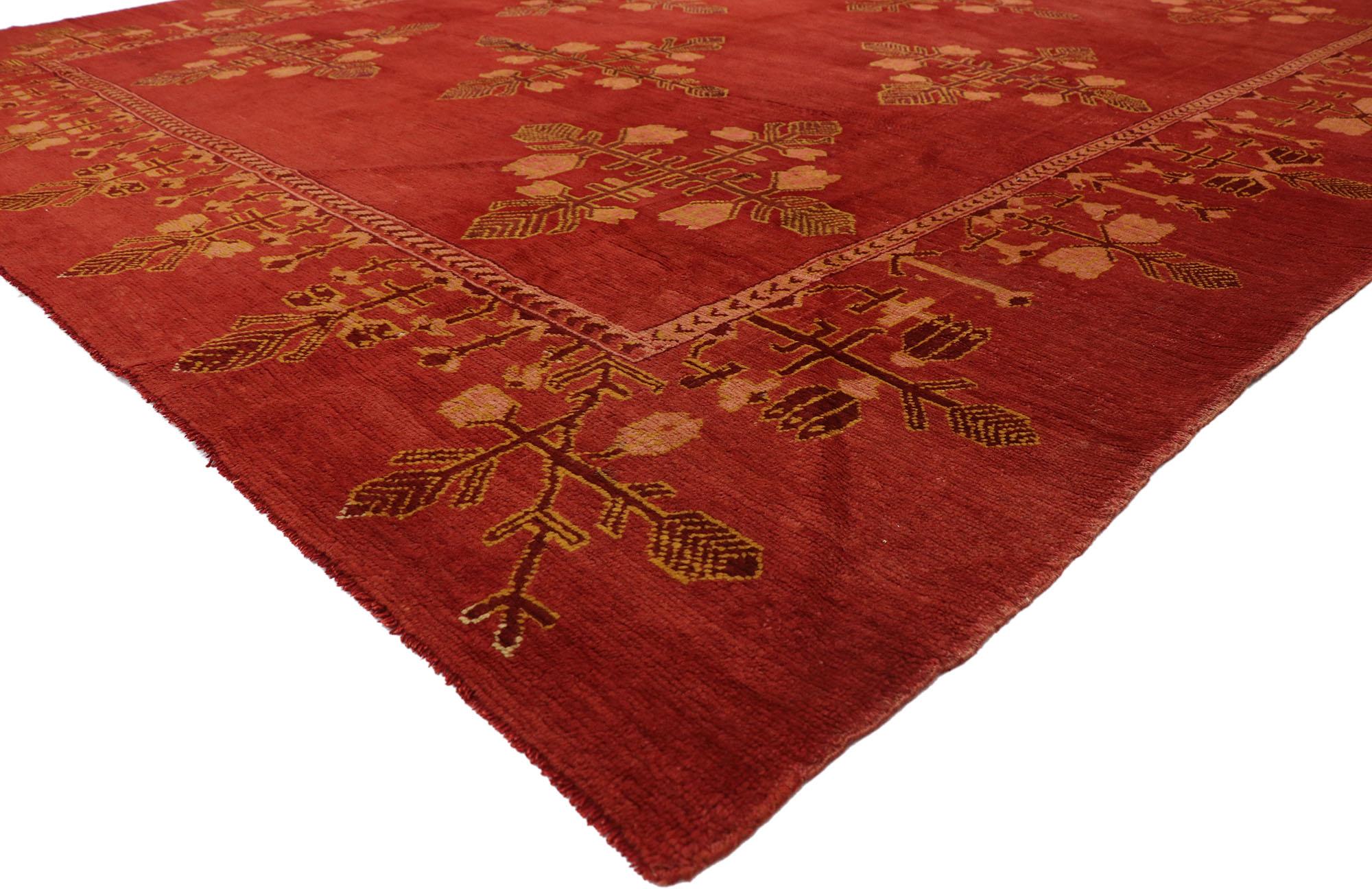74999 Antique Turkish Oushak rug 10'00 x 12'03. With its timeless elegance and decadent beauty, this hand-knotted wool antique Turkish Oushak rug is poised to impress. It appears like a sumptuous Italian velvet, recalling the rich and luxurious