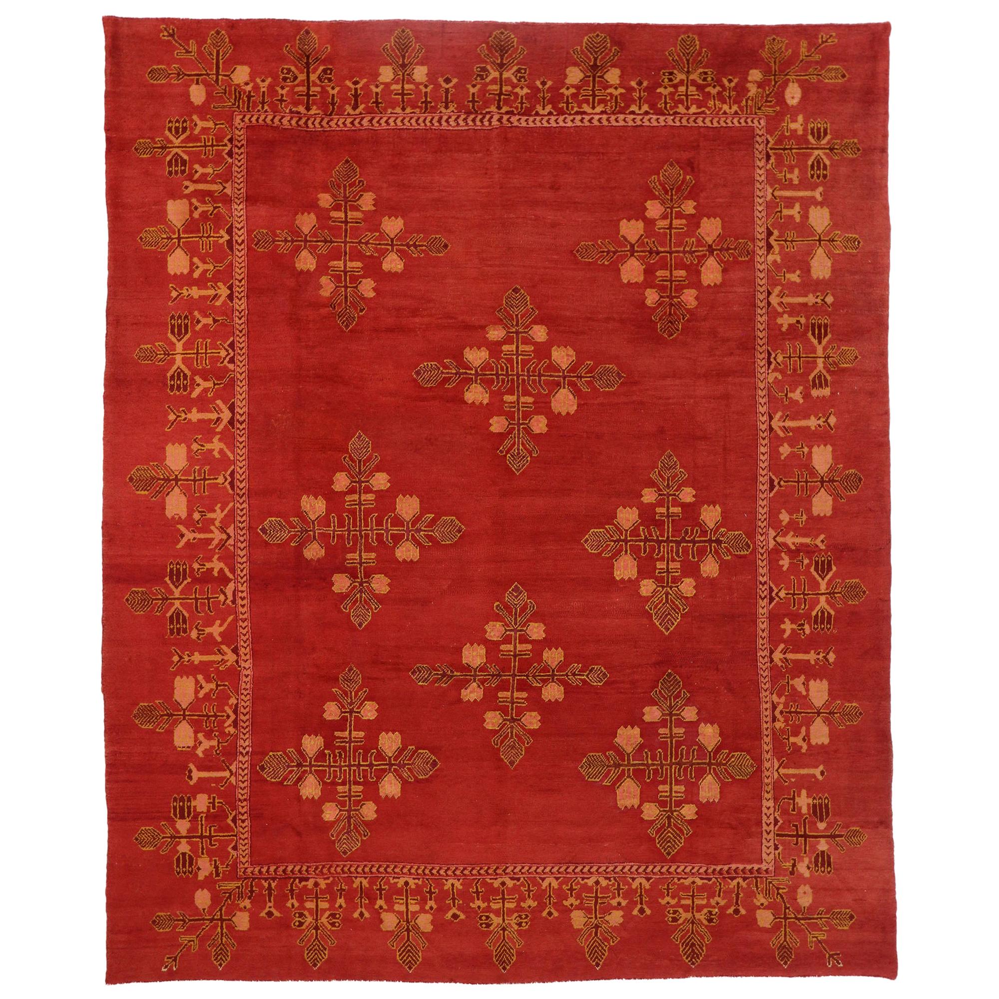 Tapis turc antique Oushak avec un style jacobéen luxueux