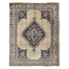 Antique Turkish Oushak Rug with Medallion Design in Champagne 
Navy Blue