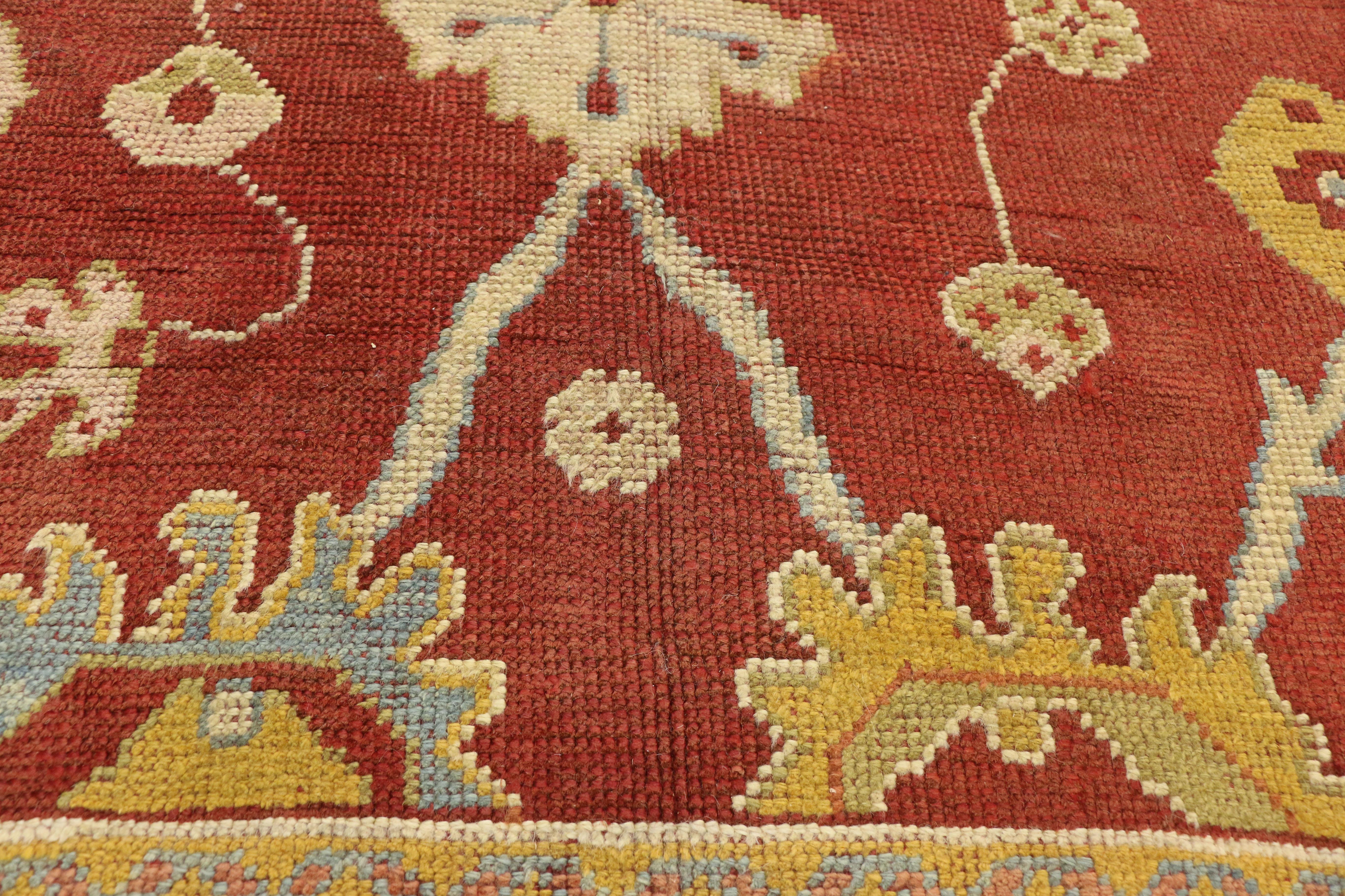 20th Century Antique Turkish Oushak Gallery Rug with Arts and Crafts Style For Sale