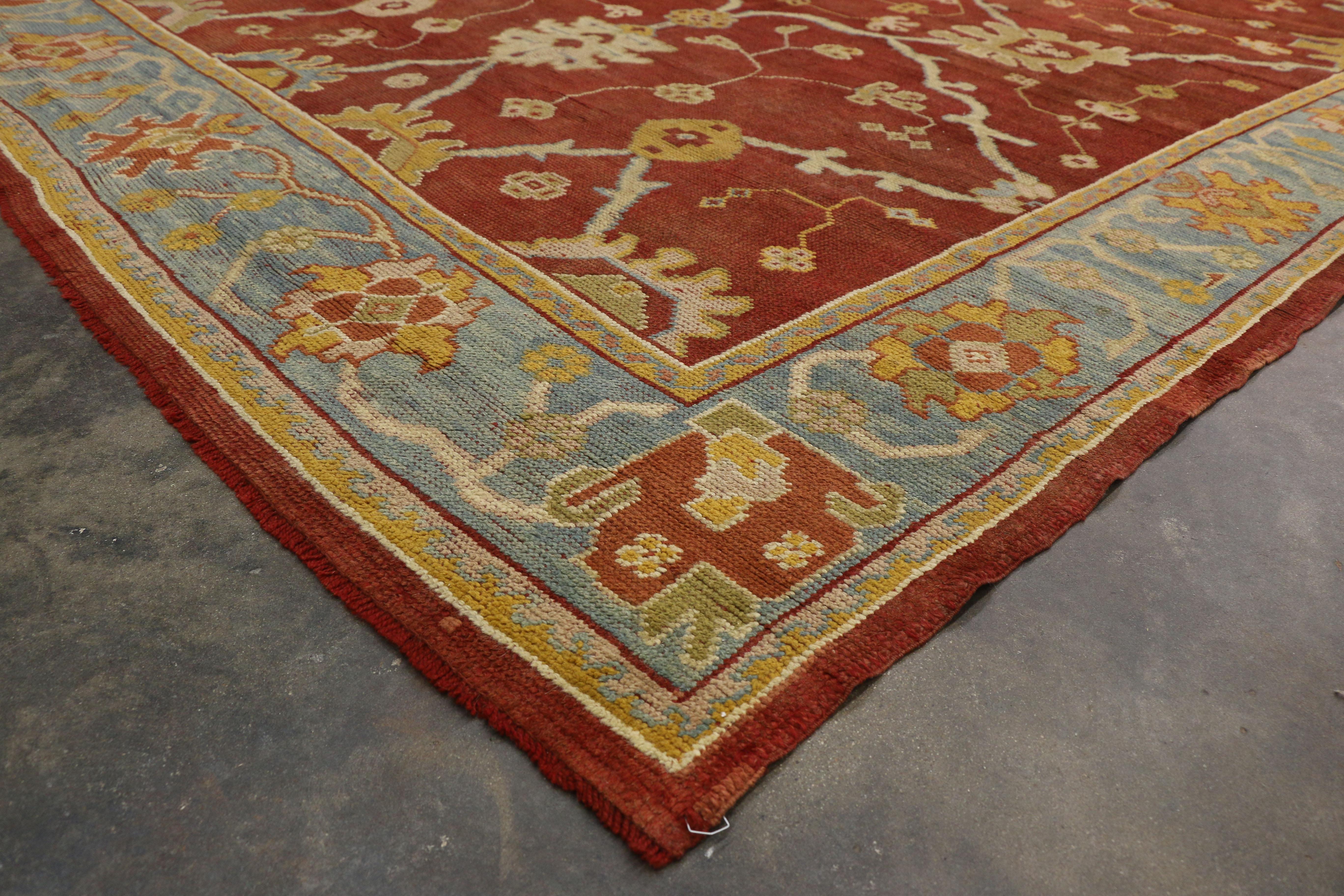 Antique Turkish Oushak Gallery Rug with Arts and Crafts Style For Sale 1