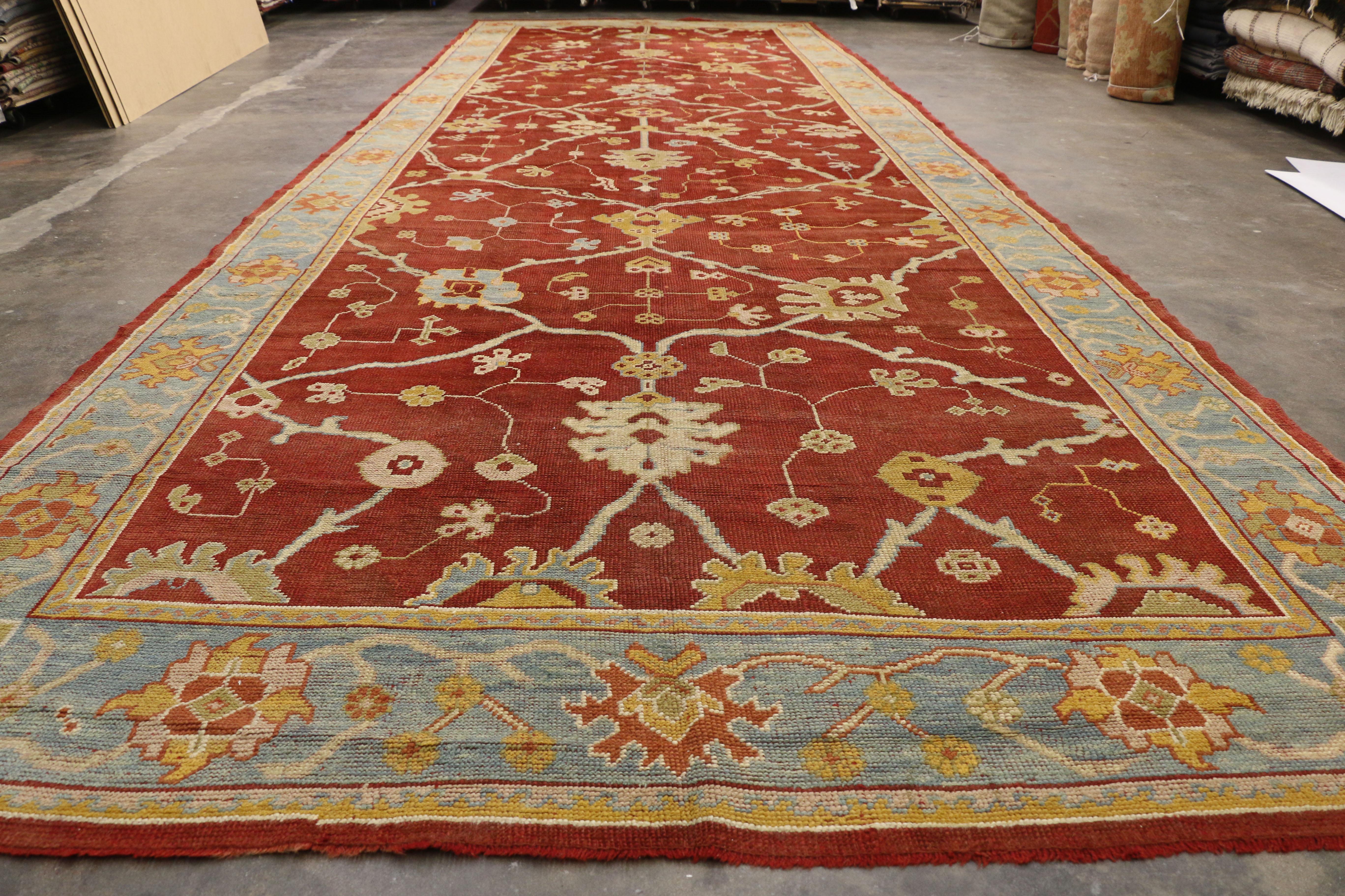 Antique Turkish Oushak Gallery Rug with Arts and Crafts Style For Sale 2