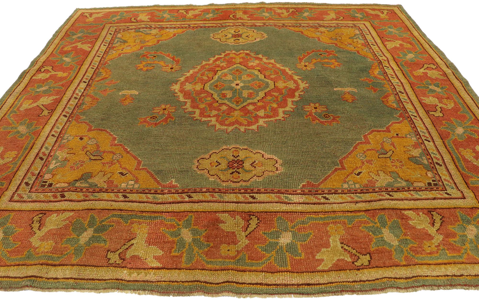 Hand-Knotted Antique Turkish Oushak Rug with Modern Mediterranean and Italian Tuscan Style