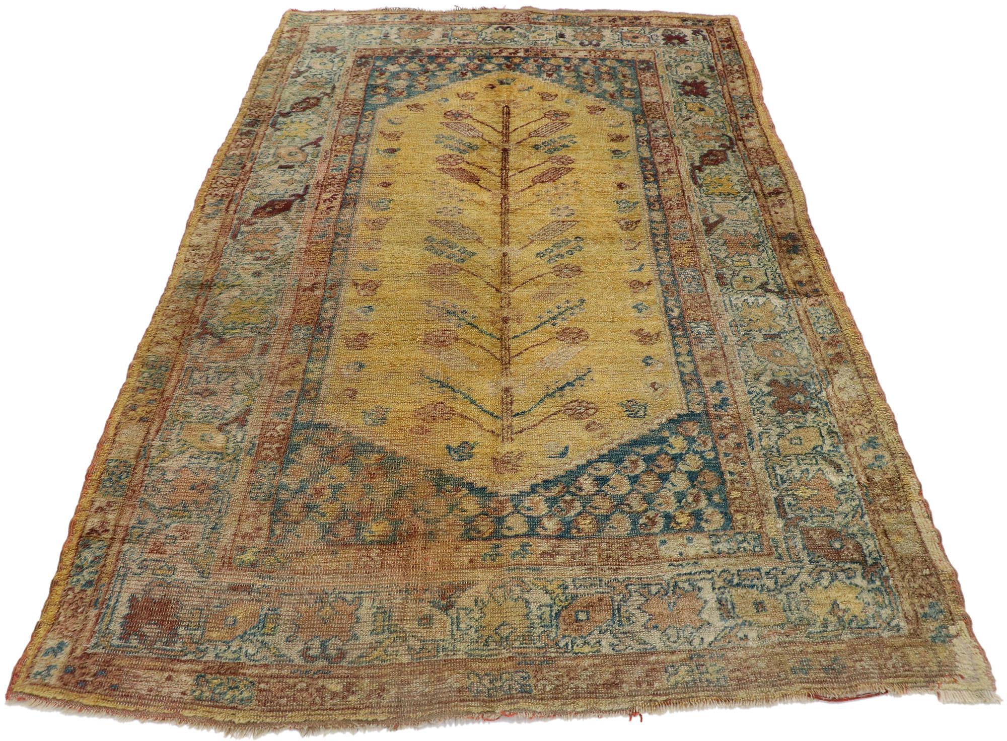 Hand-Knotted Antique Turkish Oushak Rug with Modern Mediterranean and Italian Tuscan Style For Sale