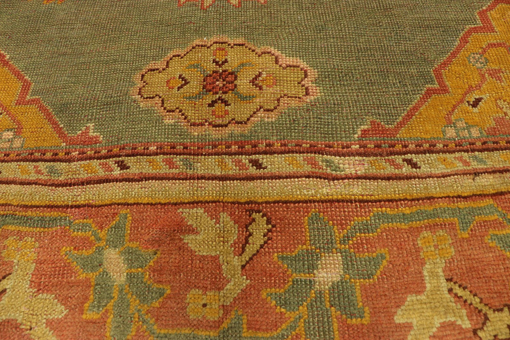 Antique Turkish Oushak Rug with Modern Mediterranean and Italian Tuscan Style In Good Condition In Dallas, TX