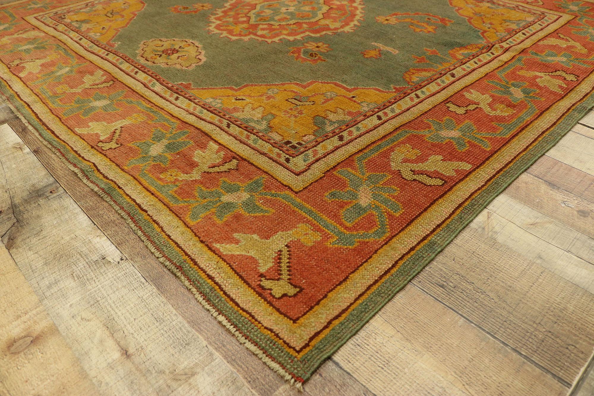 Wool Antique Turkish Oushak Rug with Modern Mediterranean and Italian Tuscan Style