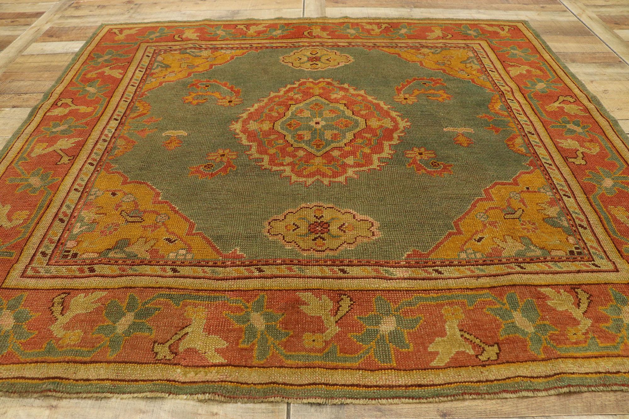 Antique Turkish Oushak Rug with Modern Mediterranean and Italian Tuscan Style 1