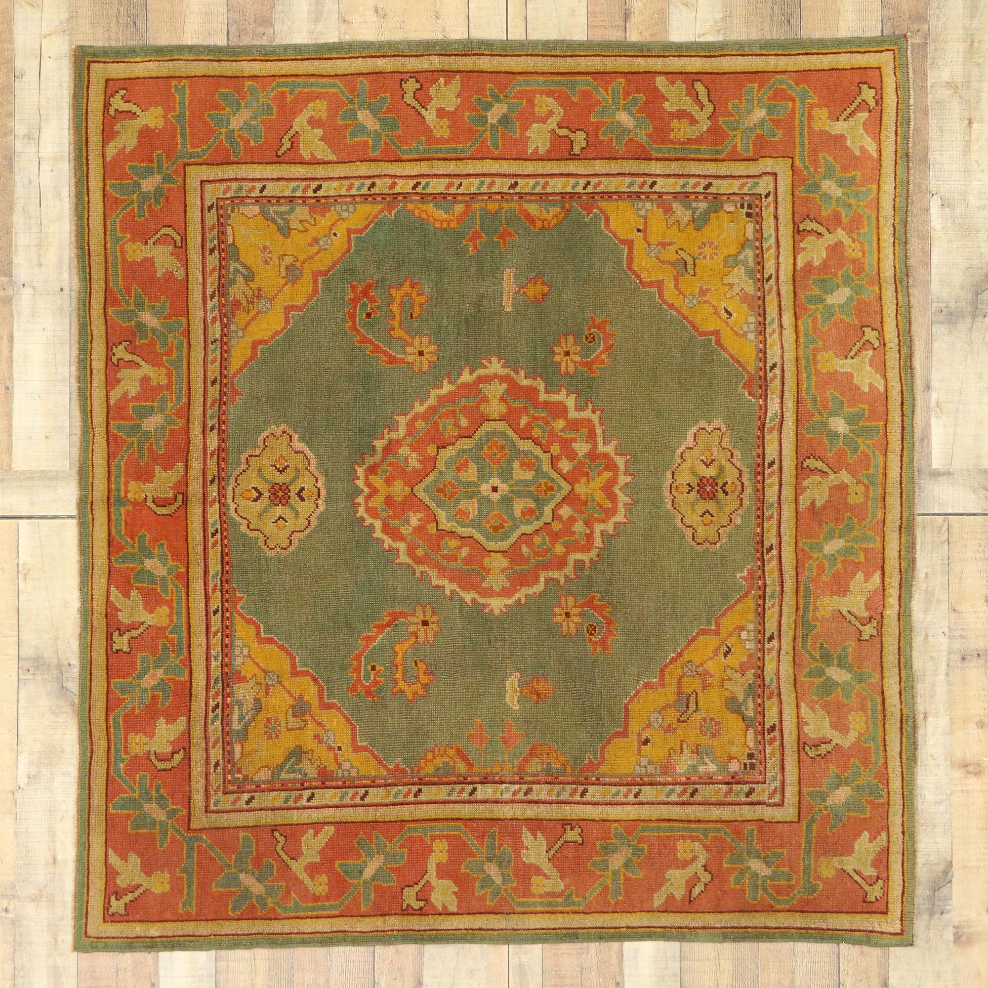 Antique Turkish Oushak Rug with Modern Mediterranean and Italian Tuscan Style 2