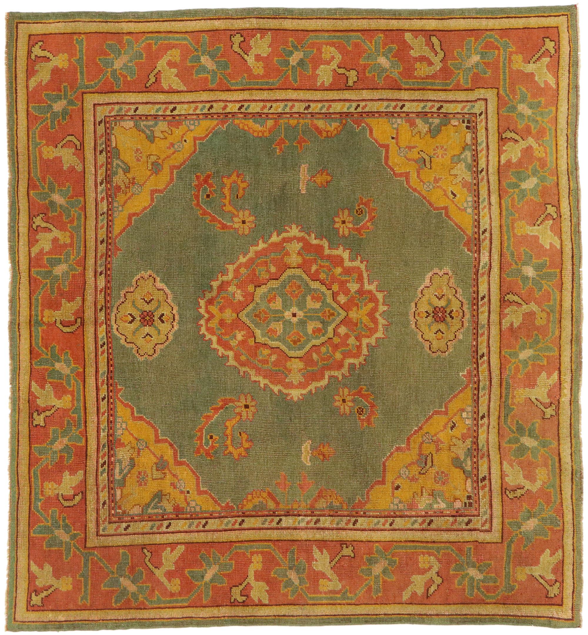 Antique Turkish Oushak Rug with Modern Mediterranean and Italian Tuscan Style 3