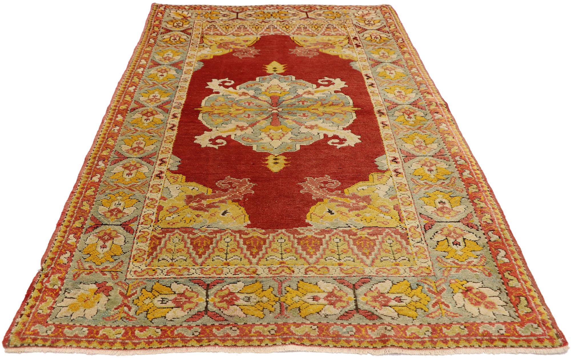 Hand-Knotted Antique Turkish Oushak Rug with Modern Spanish Jacobean Style For Sale