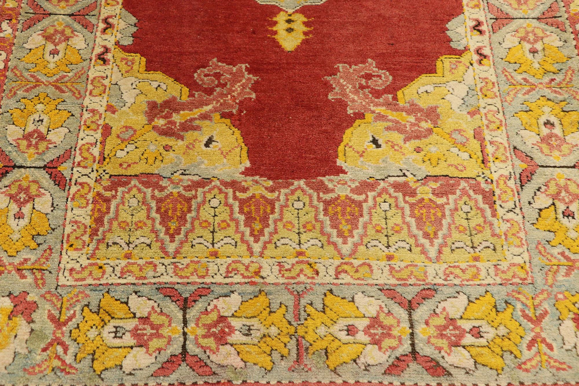 Antique Turkish Oushak Rug with Modern Spanish Jacobean Style In Good Condition For Sale In Dallas, TX