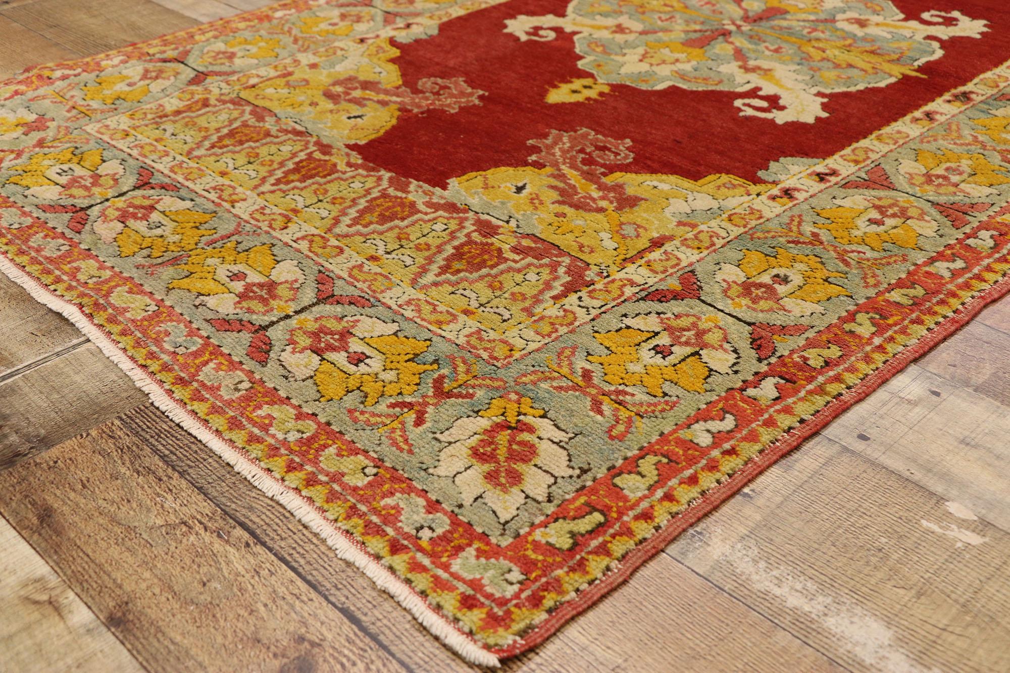 Wool Antique Turkish Oushak Rug with Modern Spanish Jacobean Style For Sale