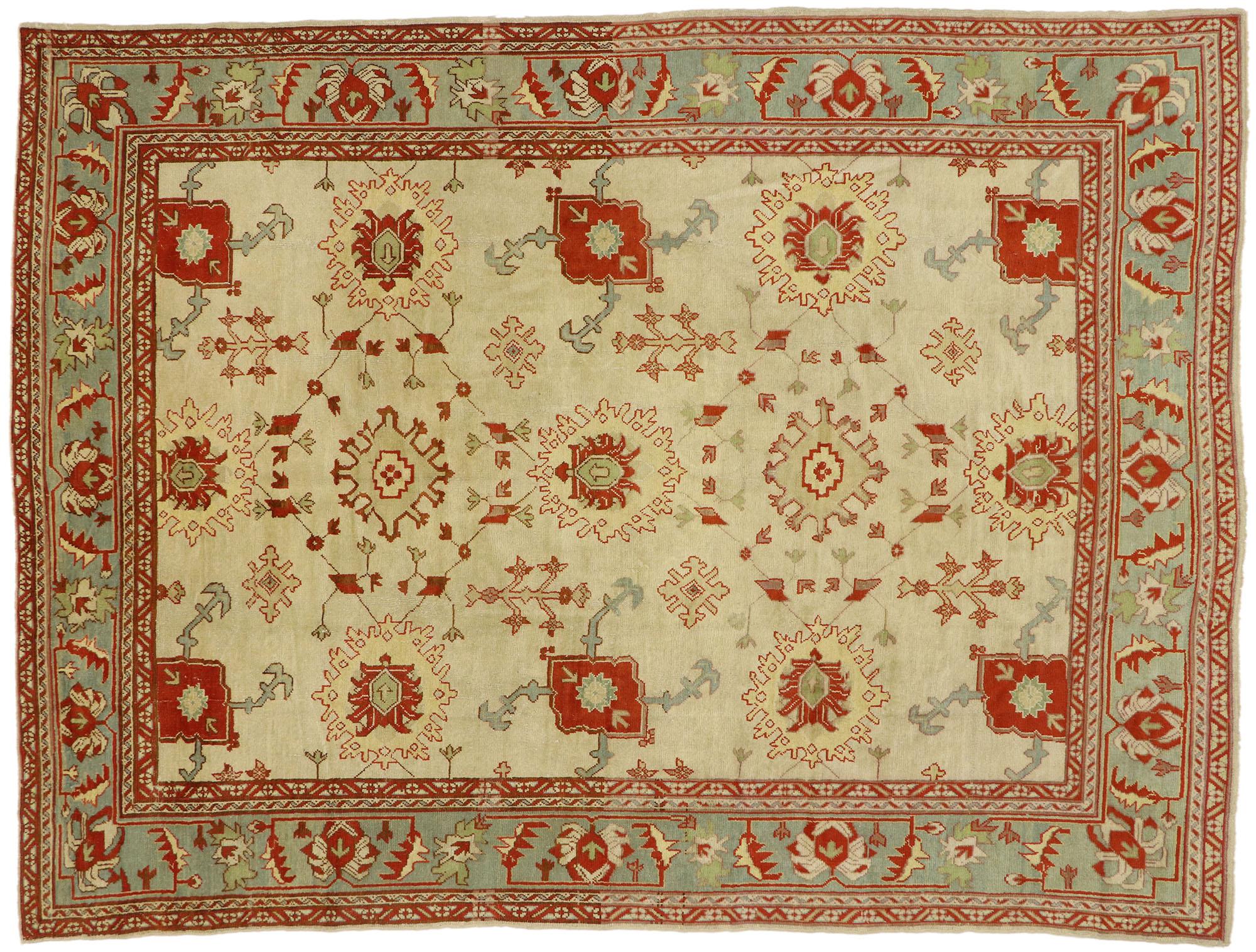 Antique Turkish Oushak Rug with Mediterranean Style For Sale 1