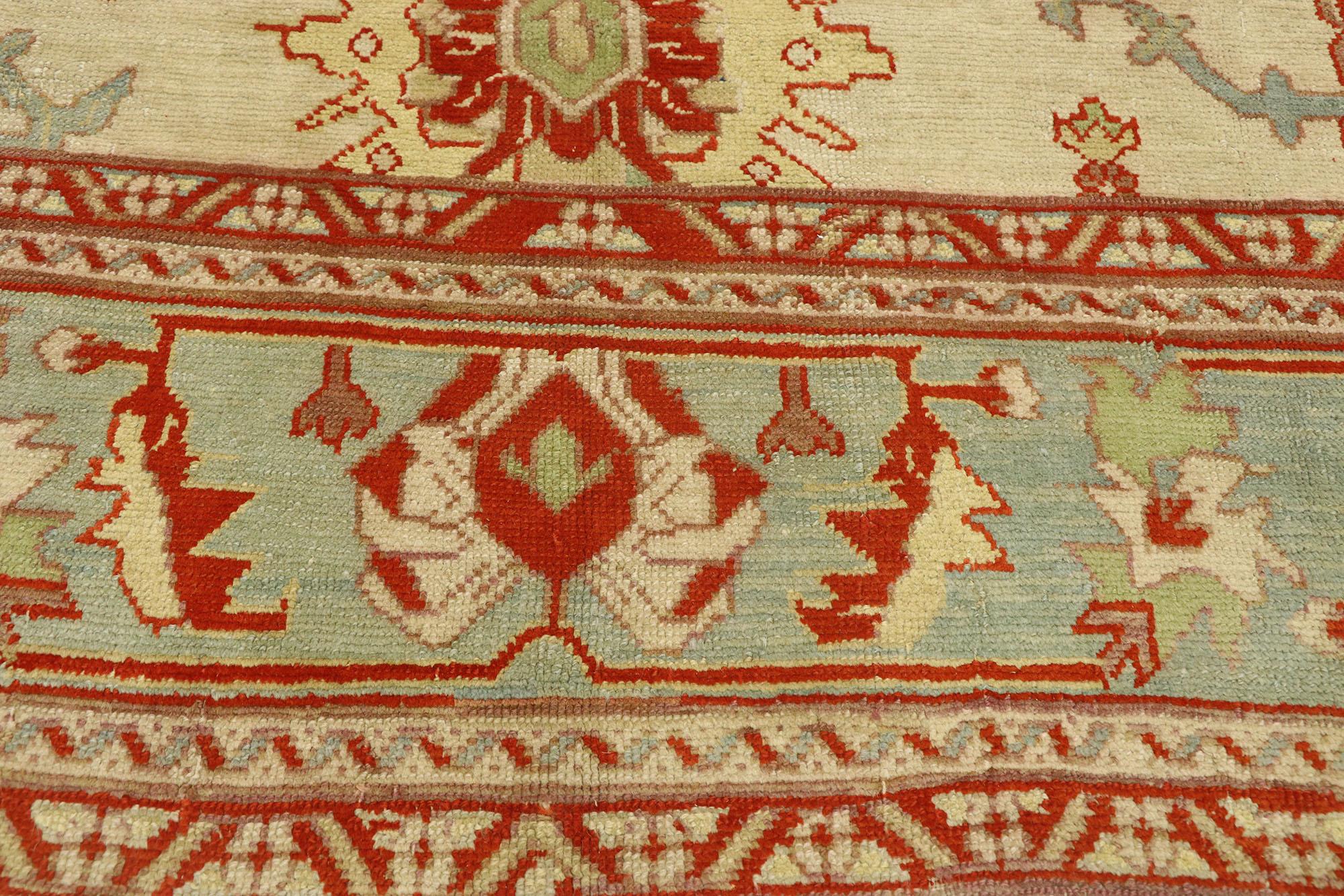 Antique Turkish Oushak Rug with Mediterranean Style In Good Condition For Sale In Dallas, TX