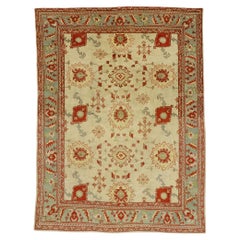 Ancien tapis turc d'Oushak de style méditerranéen