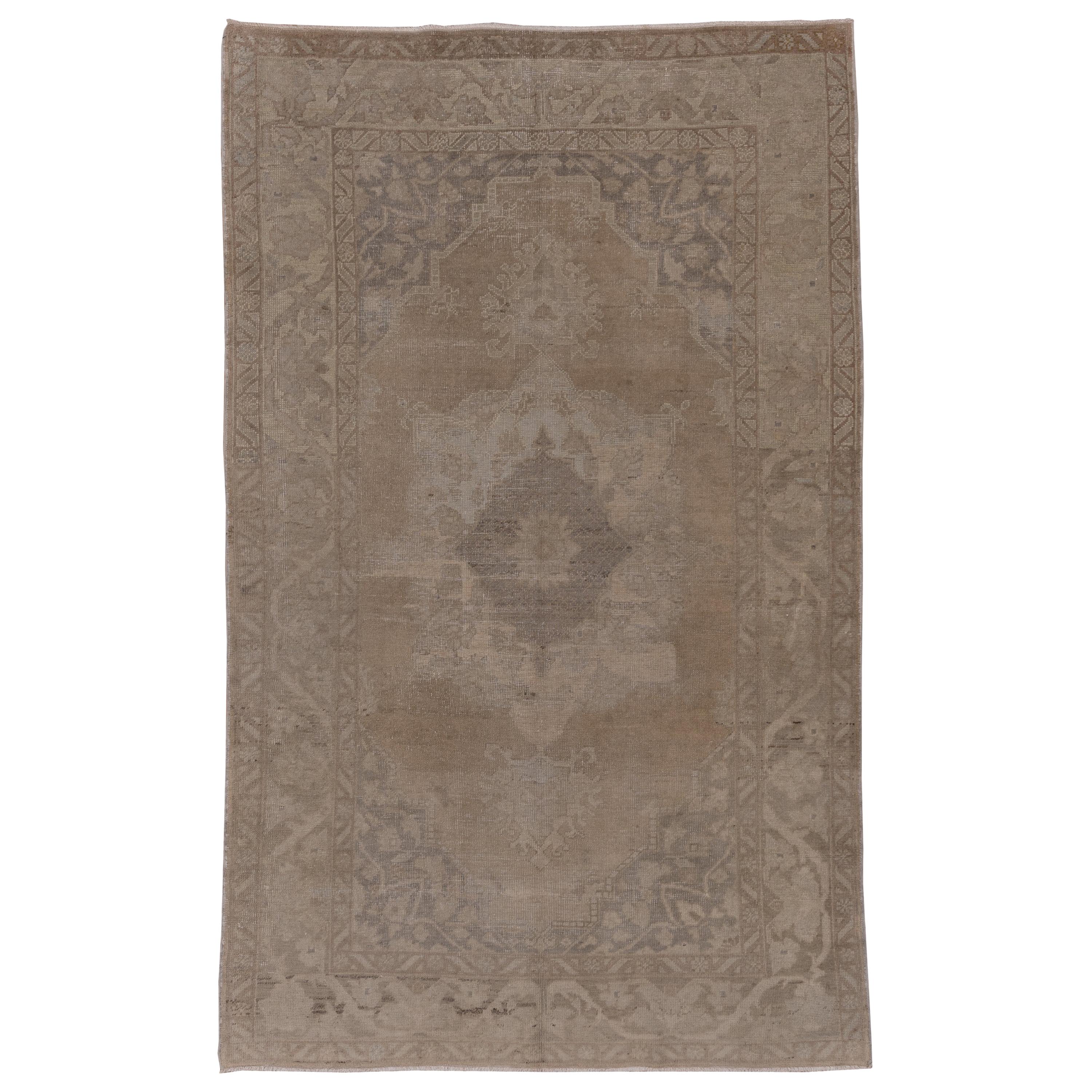 Antique Turkish Oushak Rug with Netural and Gray Tones For Sale