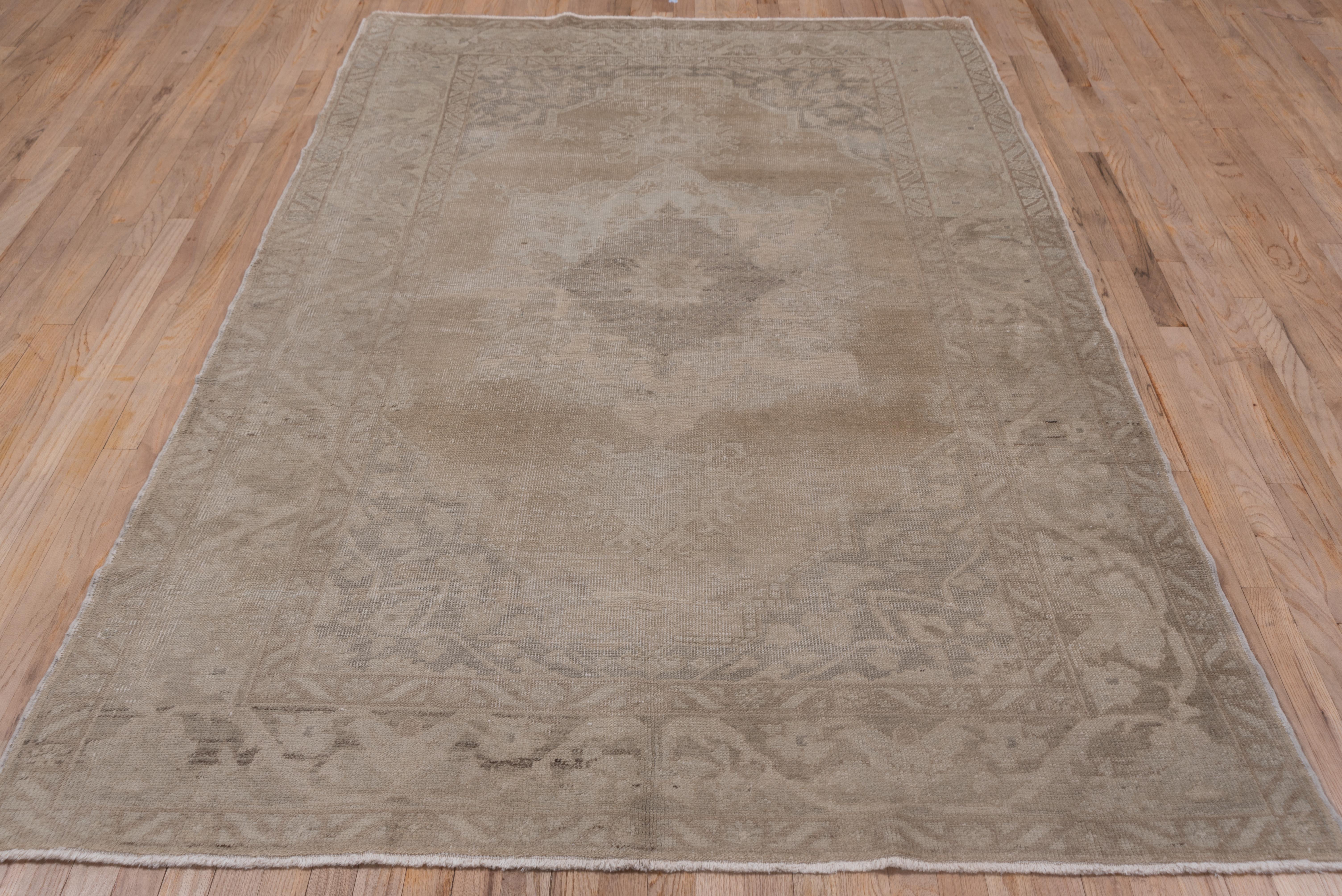 Hand-Knotted Antique Turkish Oushak Rug with Netural and Gray Tones For Sale
