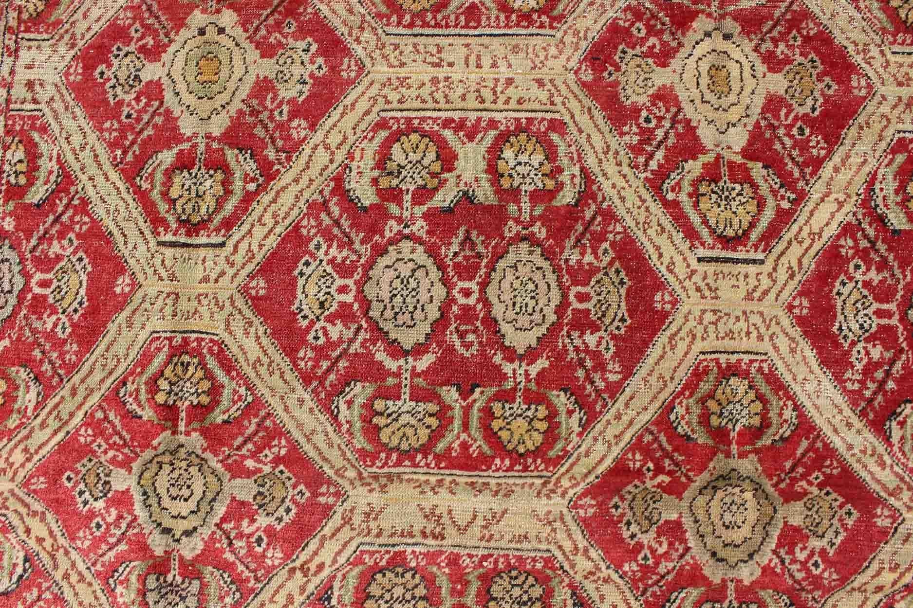 20th Century Antique Turkish Oushak Rug with Paisley Border and over All Tribal Design For Sale
