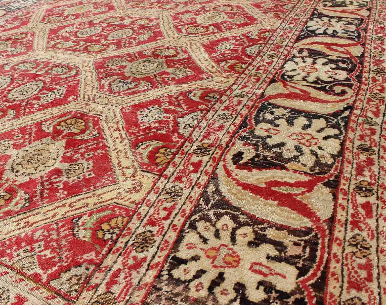 Antique Turkish Oushak Rug with Paisley Border and over All Tribal Design For Sale 1
