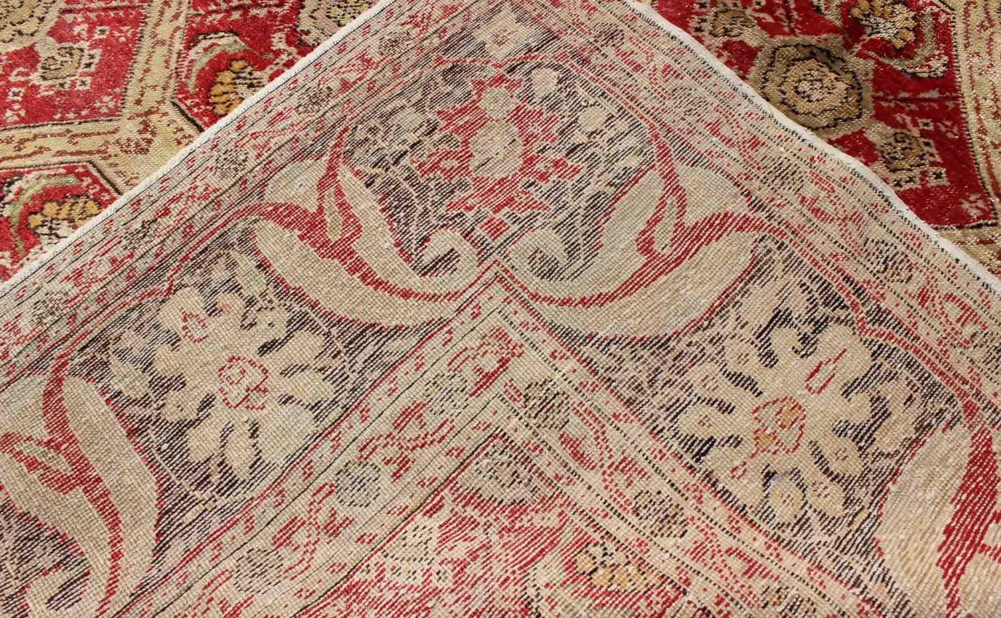 Antique Turkish Oushak Rug with Paisley Border and over All Tribal Design For Sale 2