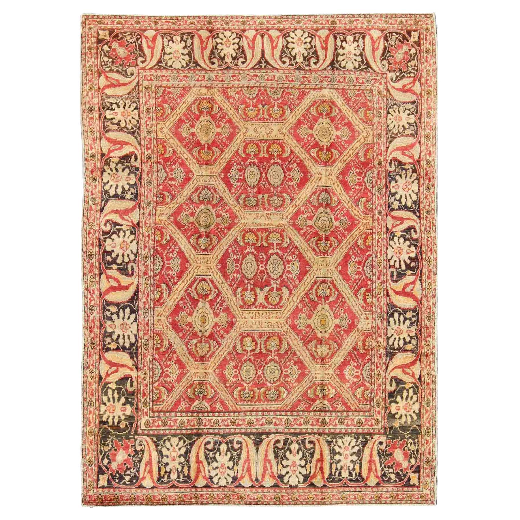 Antique Turkish Oushak Rug with Paisley Border and over All Tribal Design For Sale