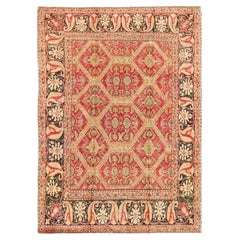 Antique Turkish Oushak Rug with Paisley Border and over All Tribal Design
