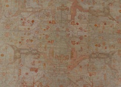 Antique Turkish Oushak Rug with Pastel Field and Subtle Terracotta 9'9 x 12'10