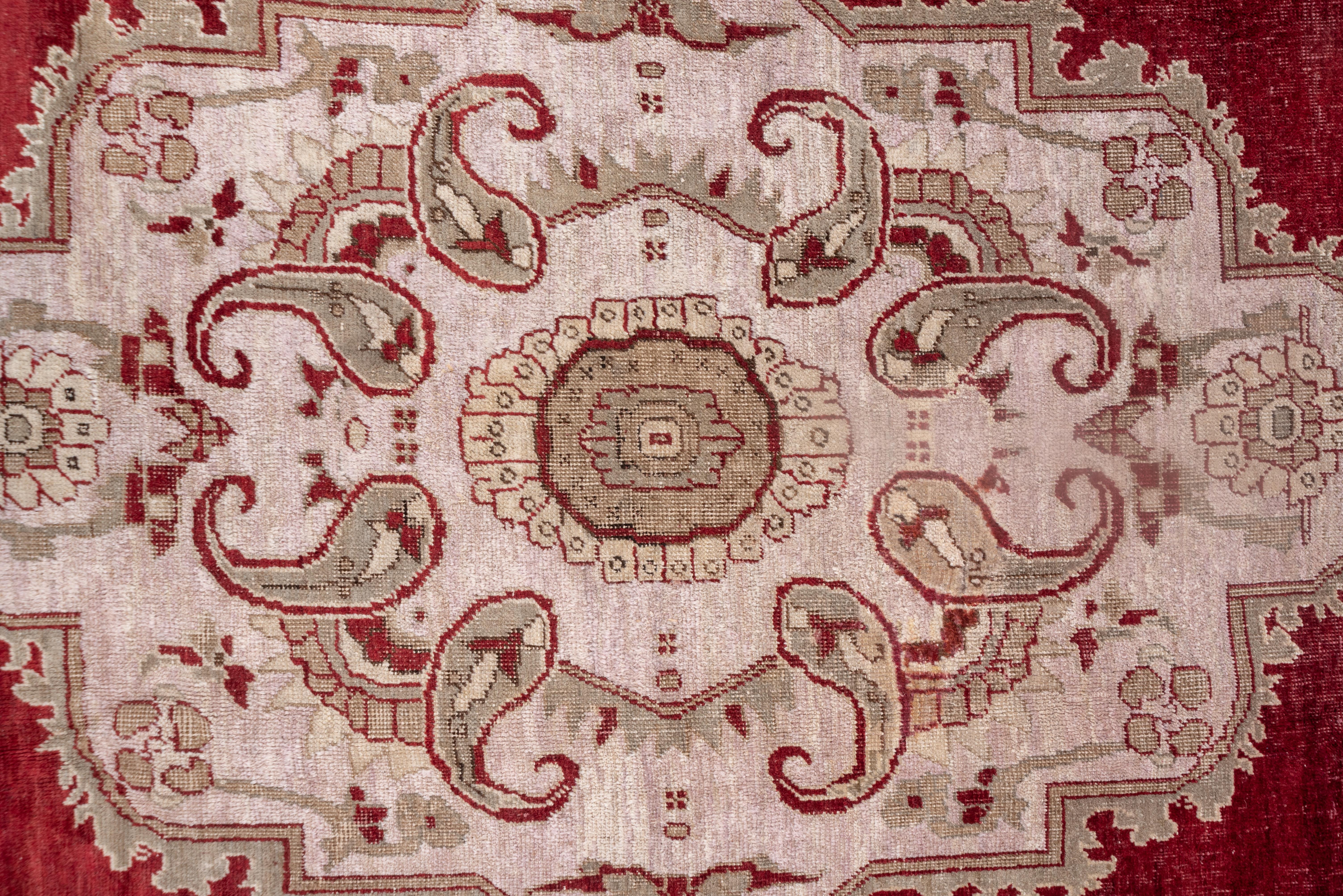 Antique Turkish Oushak Rug with Red Subfield, circa 1920s In Good Condition For Sale In New York, NY