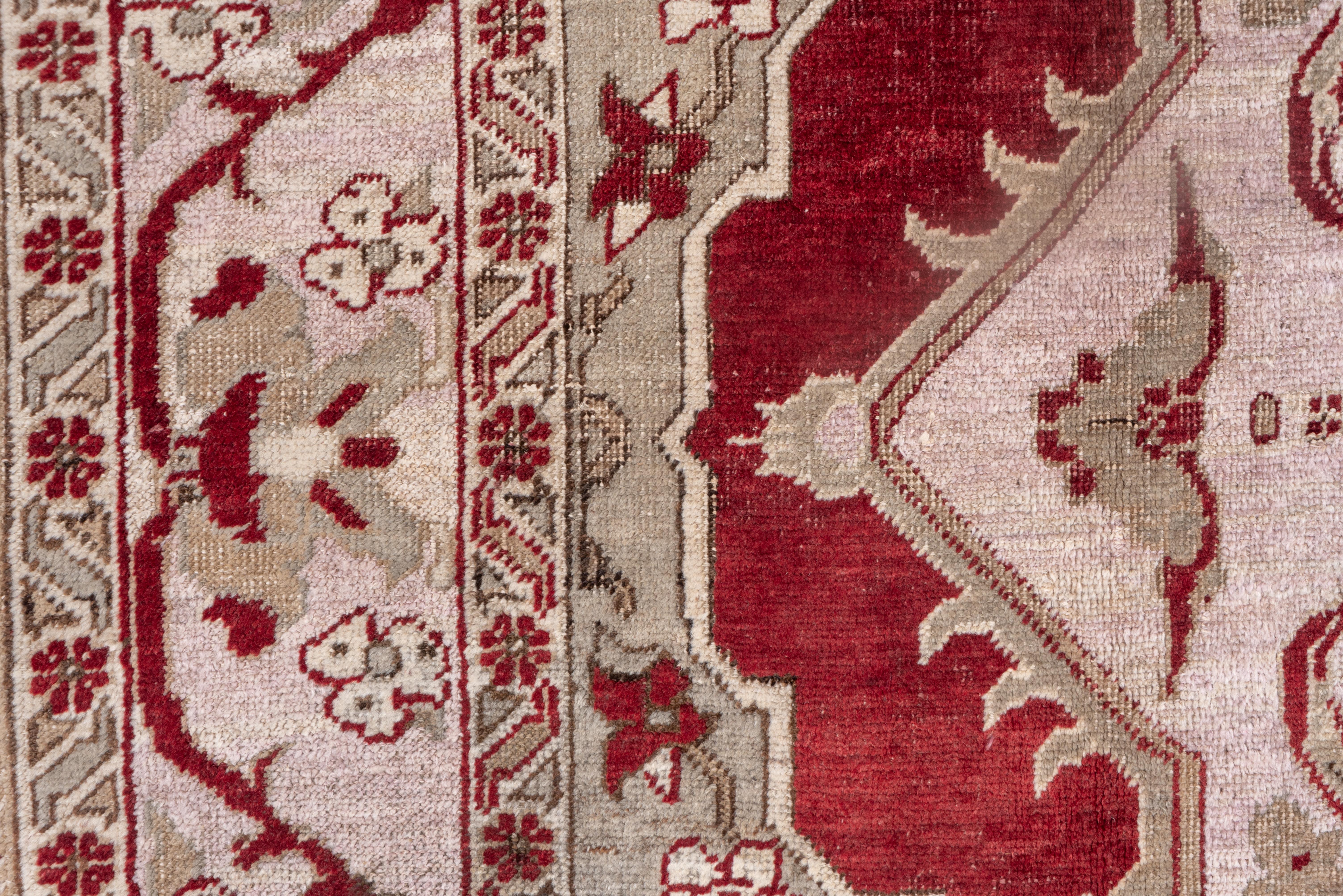 Wool Antique Turkish Oushak Rug with Red Subfield, circa 1920s For Sale