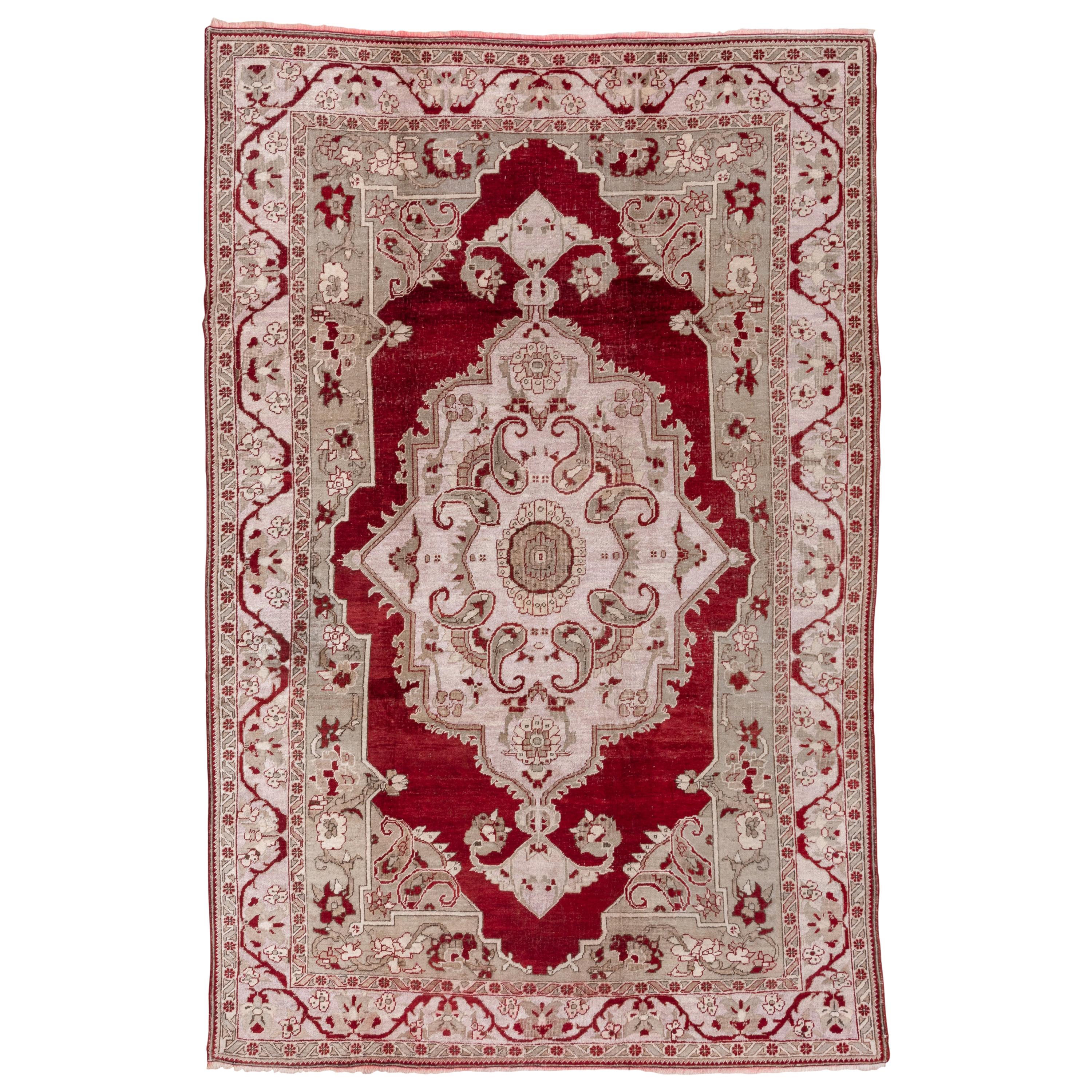 Antique Turkish Oushak Rug with Red Subfield, circa 1920s For Sale