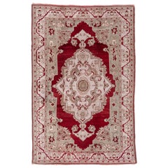 Antique Turkish Oushak Rug with Red Subfield, circa 1920s