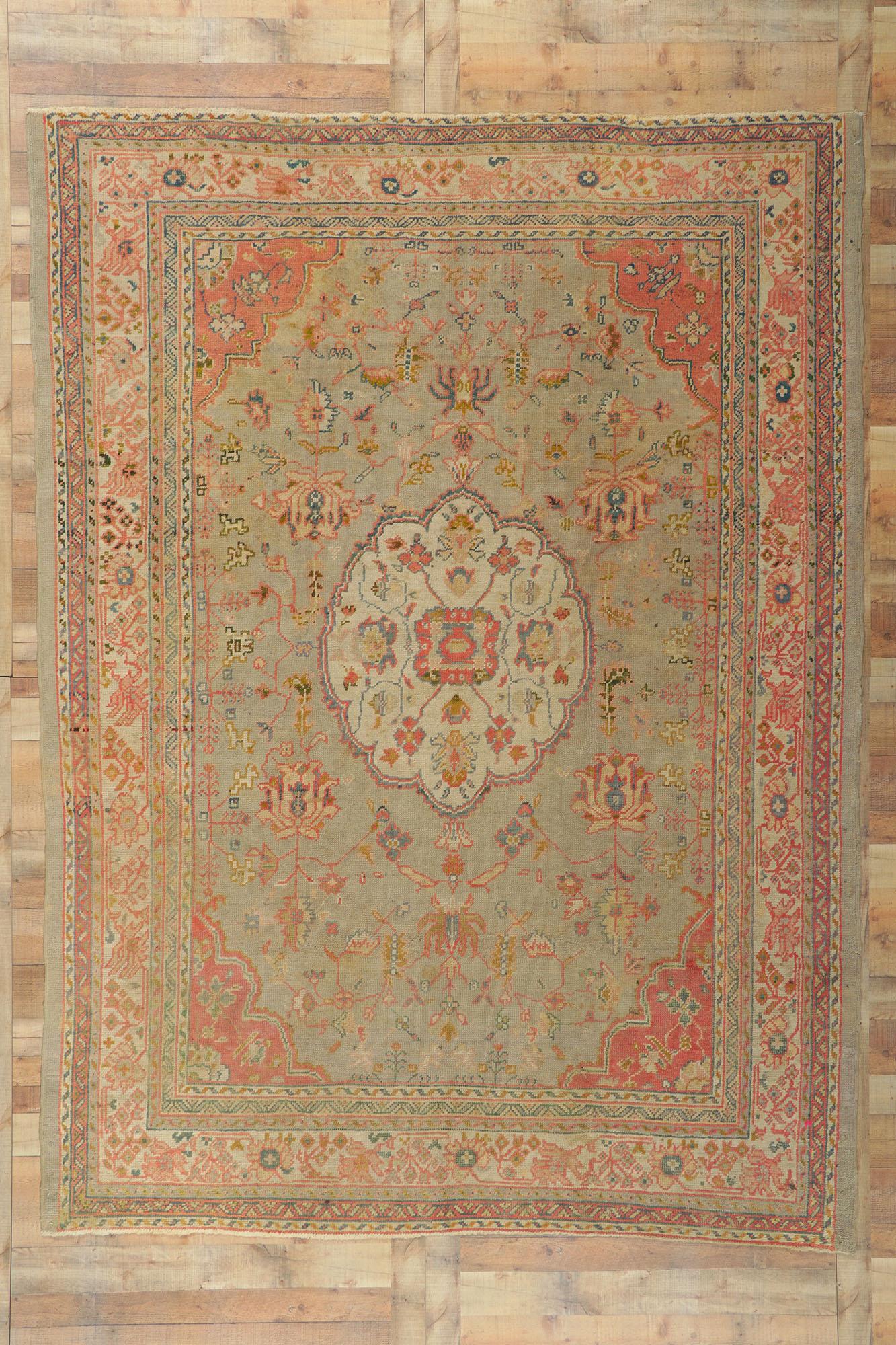 Antiker türkischer Oushak-Teppich im Regencycore-Stil, Bridgerton-Stil im Angebot 7