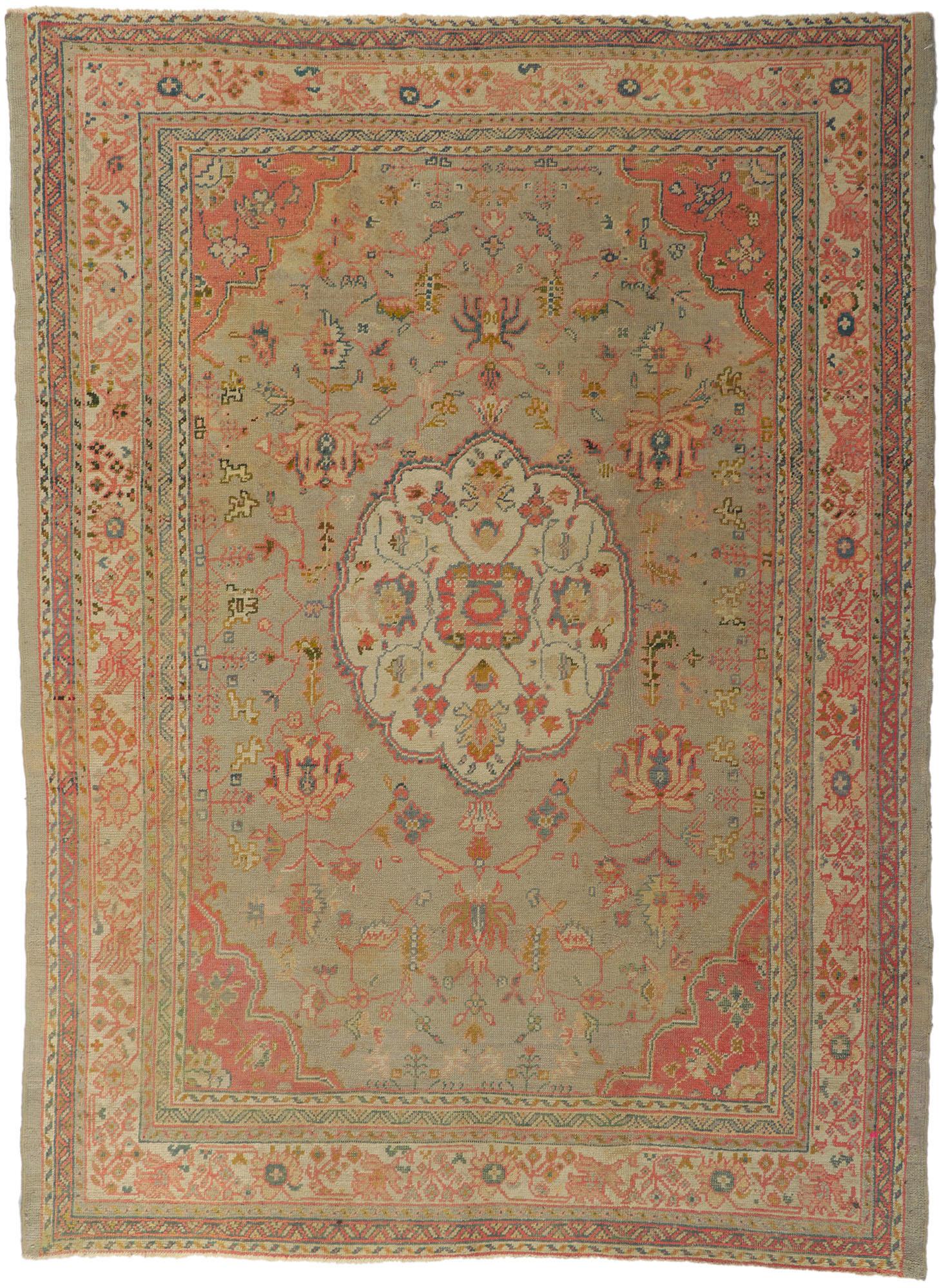 Antiker türkischer Oushak-Teppich im Regencycore-Stil, Bridgerton-Stil im Angebot 8