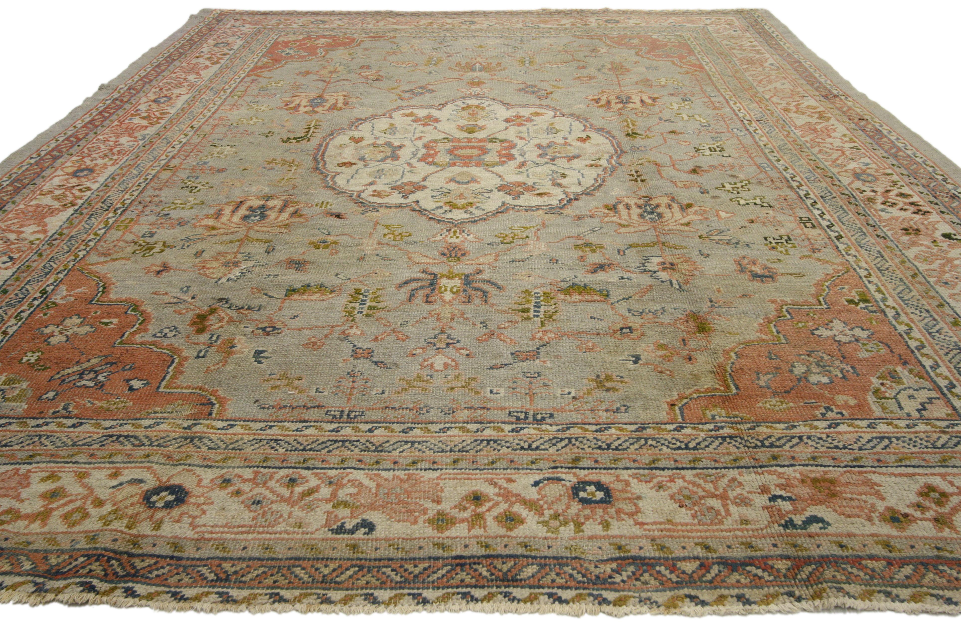 Antique Turkish Oushak Rug, Regencycore Meets Bridgerton Style In Good Condition For Sale In Dallas, TX