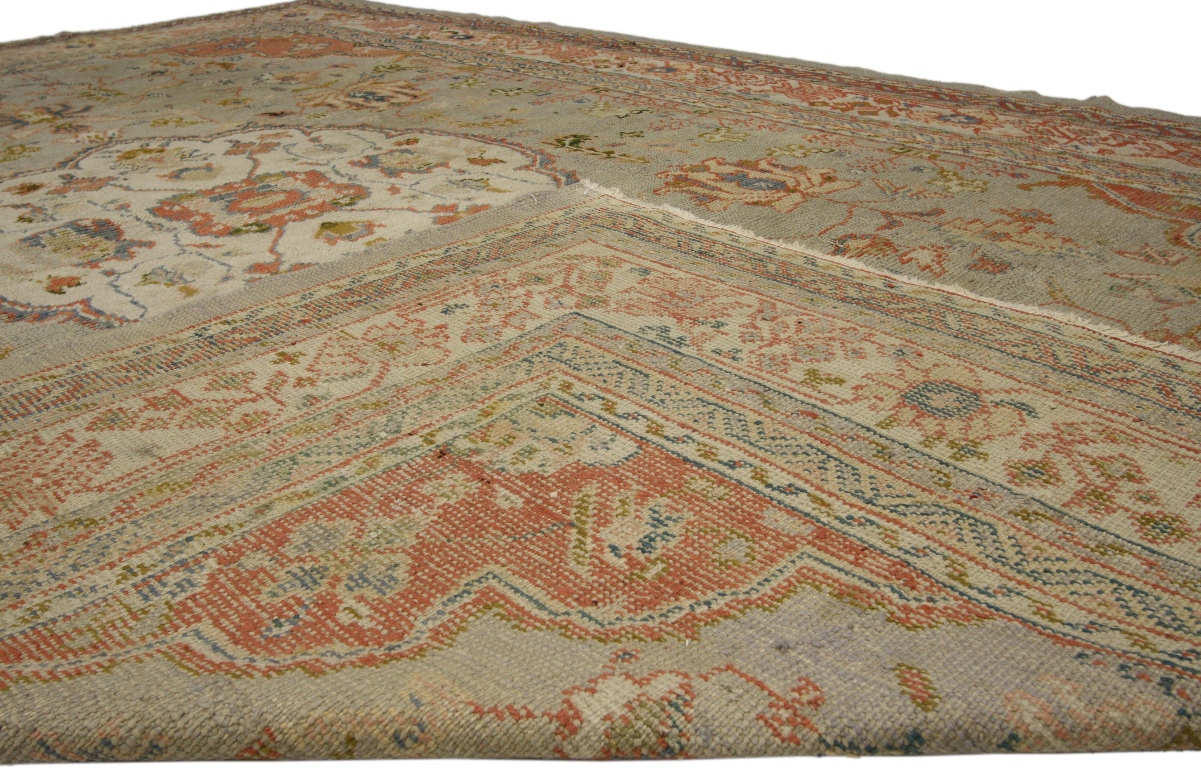 Antiker türkischer Oushak-Teppich im Regencycore-Stil, Bridgerton-Stil im Angebot 4