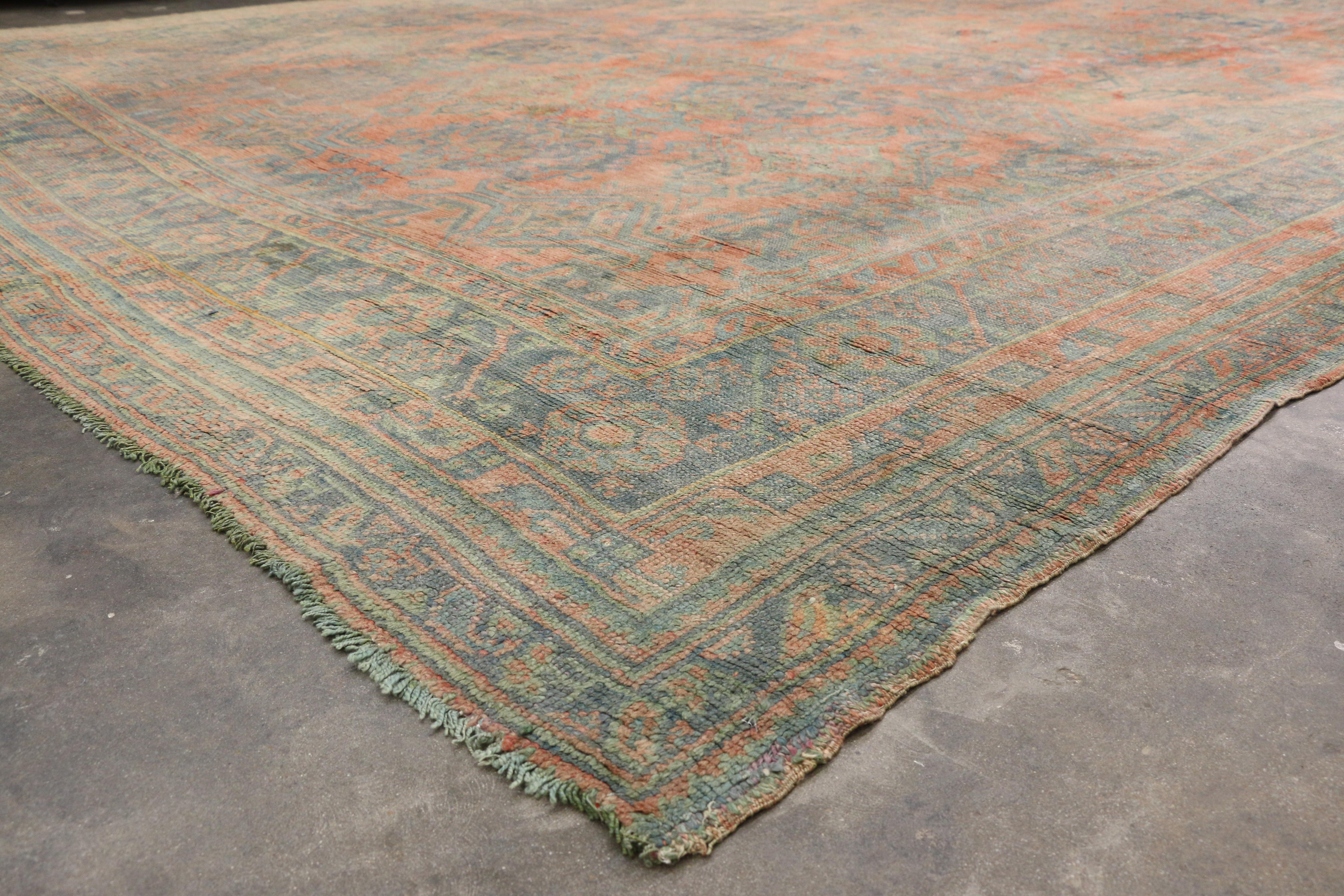 19th Century Antique Turkish Oushak Rug with Rustic Aesthetic Movement Style, Palace Size Rug