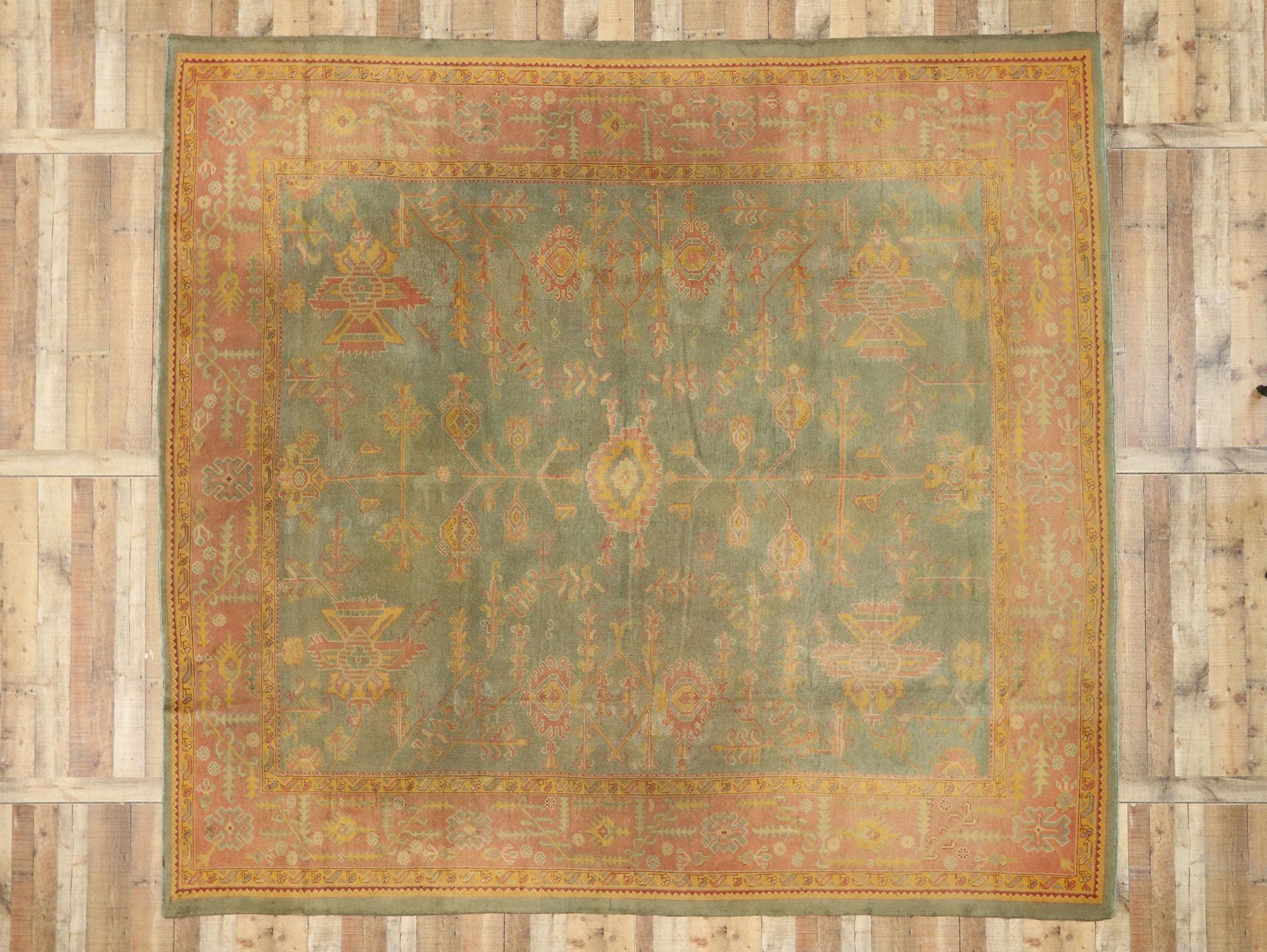 Ancien tapis turc vert d'Oushak en vente 2