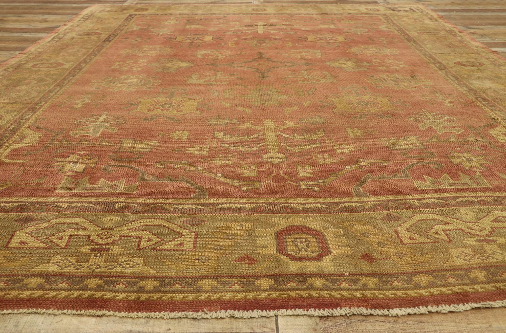 Antique Turkish Oushak Rug with Rustic Belgian Arts and Crafts Style For Sale 1