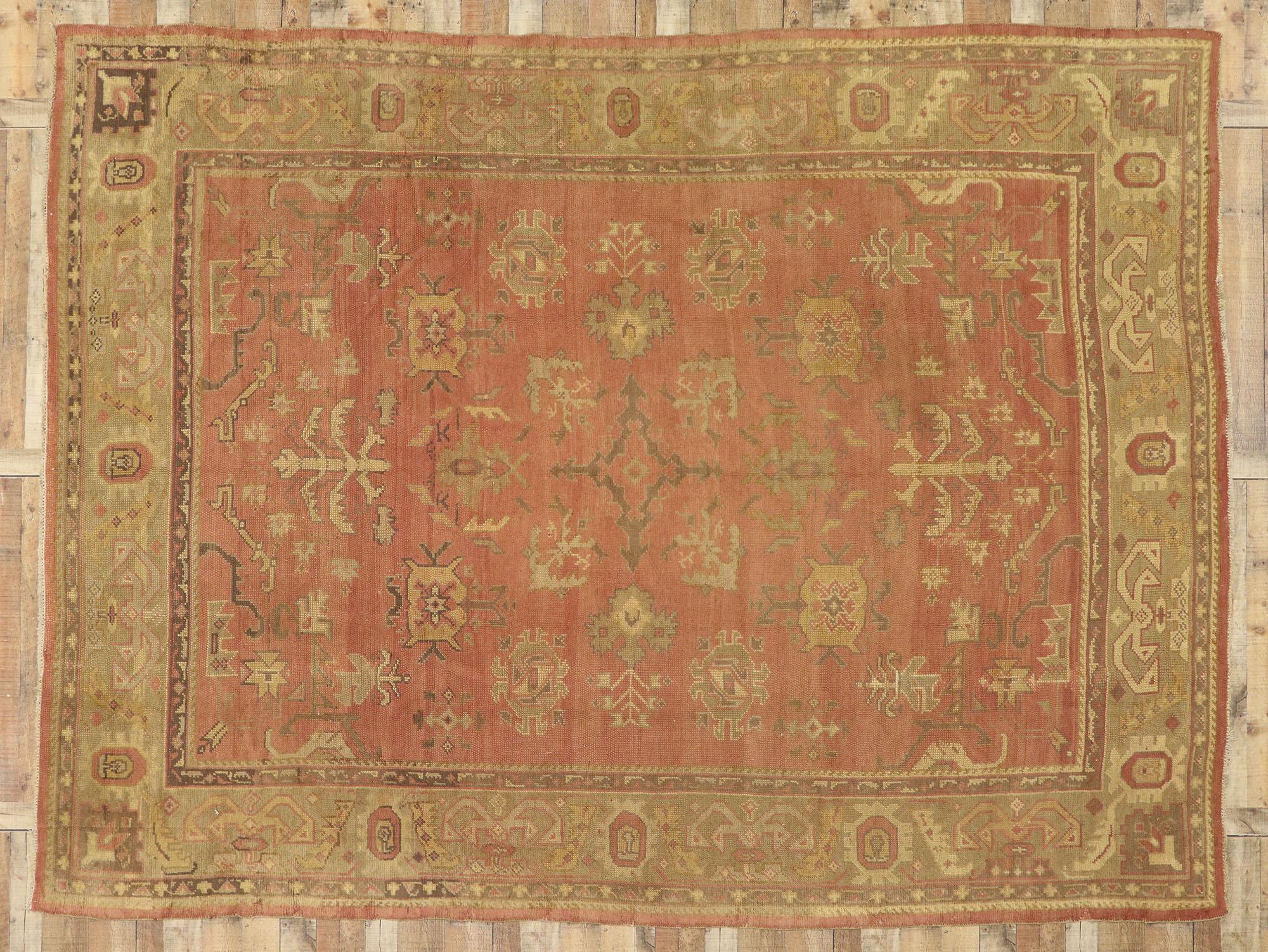 Antique Turkish Oushak Rug with Rustic Belgian Arts and Crafts Style For Sale 2