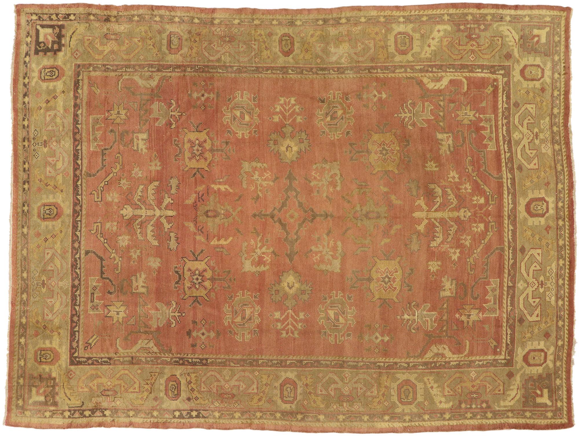Antique Turkish Oushak Rug with Rustic Belgian Arts and Crafts Style For Sale 3