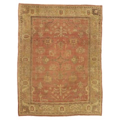 Antique Turkish Oushak Rug with Rustic Belgian Arts and Crafts Style