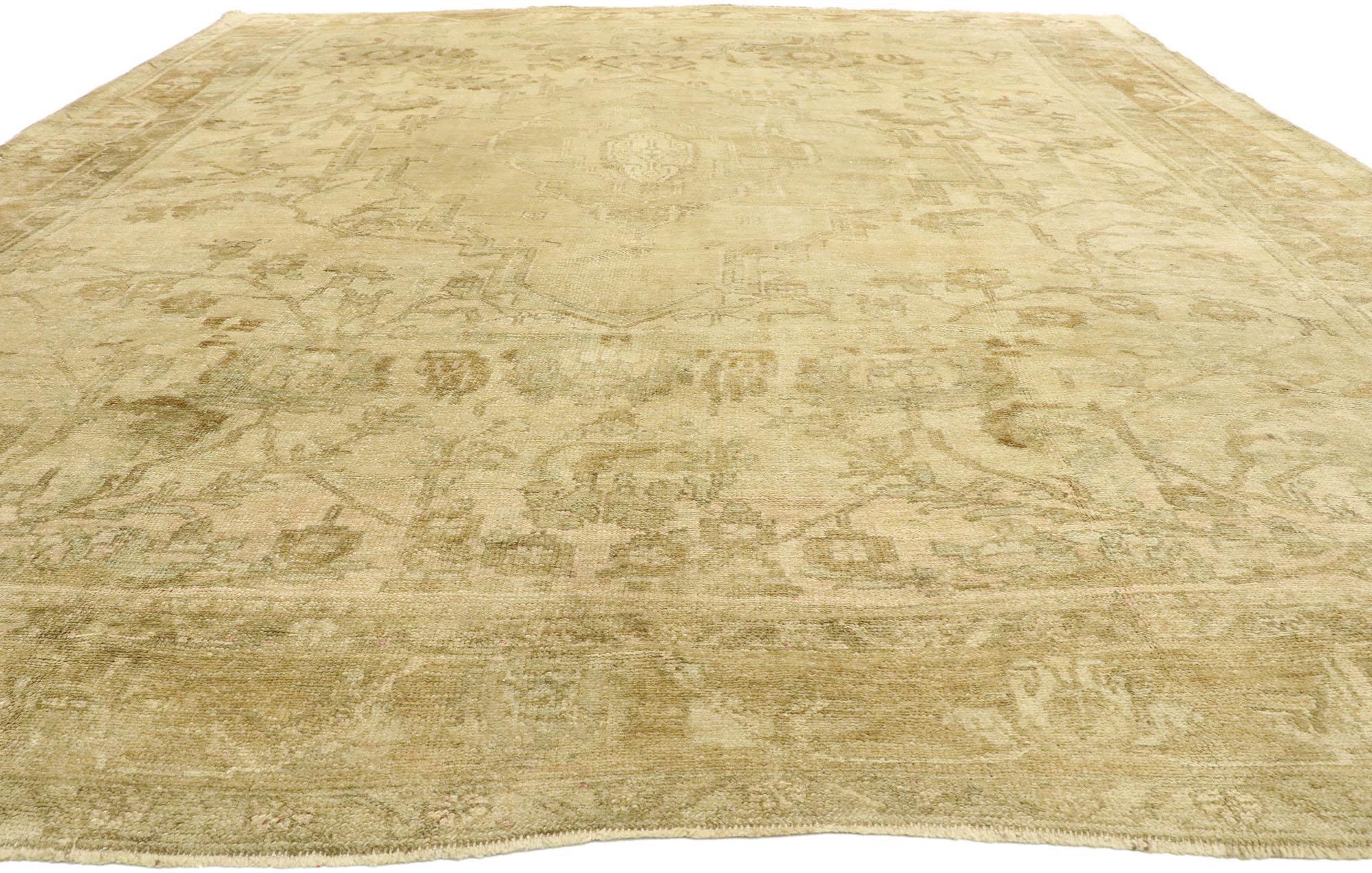 French Provincial Antique Turkish Oushak Rug with Rustic French Cottage Style For Sale