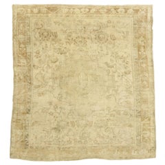 Used Turkish Oushak Rug with Rustic French Cottage Style