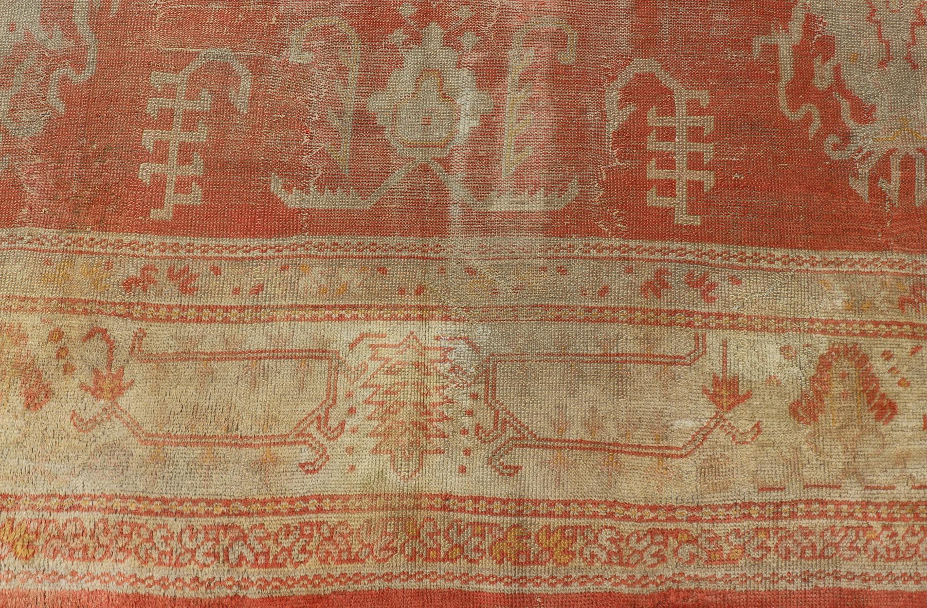 Antiker türkischer Oushak-Teppich mit weichem Apricot-Feld und verblasstem Creme 11'5 x 15'0 im Angebot 7