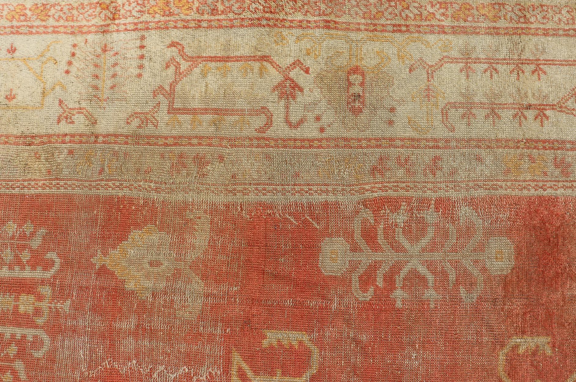 Antiker türkischer Oushak-Teppich mit weichem Apricot-Feld und verblasstem Creme 11'5 x 15'0 im Angebot 12